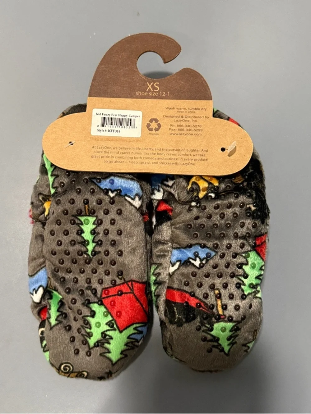Lazy One Kids Red-Trim Woodland Fuzzy Slippers